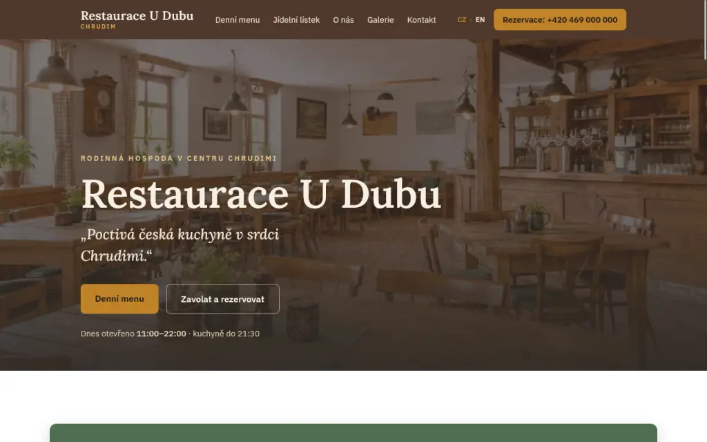 Ukázka webu na míru pro Restauraci U Dubu