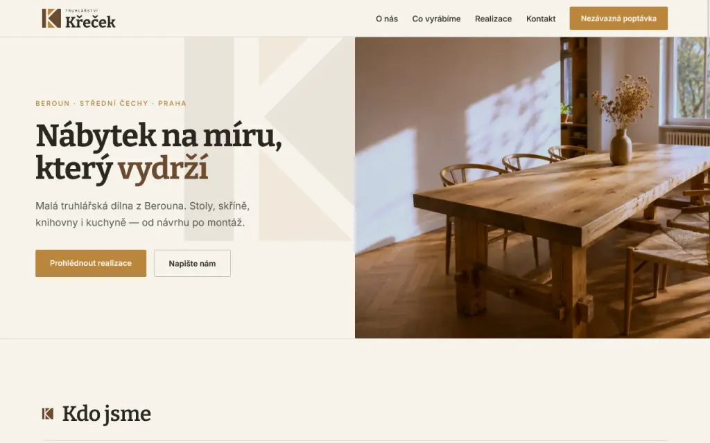 Ukázka webu na míru pro Truhlářství Křeček