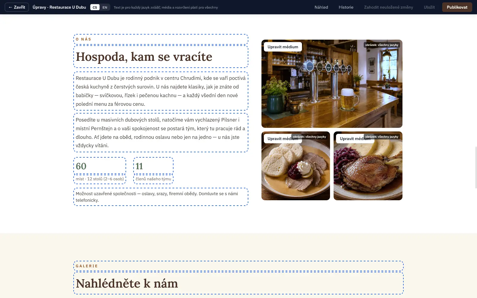 Editace webu přímo na stránce