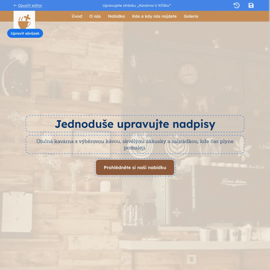 Jednoduché rozhraní, ve kterém můžete upravovat svůj web.